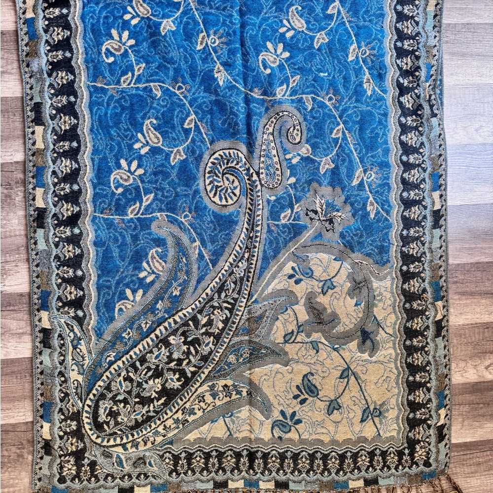 Blue and Black Paisley Floral Tapestry style Scarf/Wrap